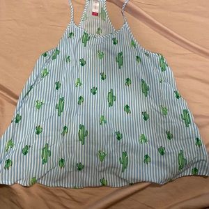 No Boundaries Cactus Print/Striped Halter Tank